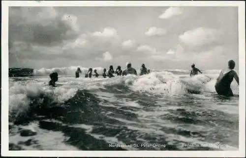 Ansichtskarte St. Peter-Ording Baden in der Brandung 1938