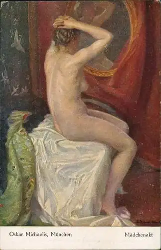 Künstlerkarte Erotik Nackt - Nude Oskar Michaelis, München Mädchenakt 1913