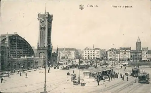 Ostende Oostende Place de la station. Bahnhof 1915  gel. Feldpoststempel