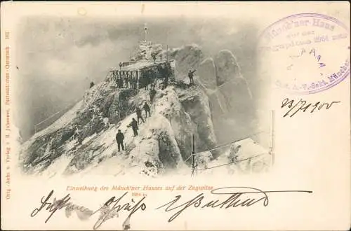 Ansichtskarte Grainau Einweihung des Münch'ner Hauses auf der Zugspitze 1900