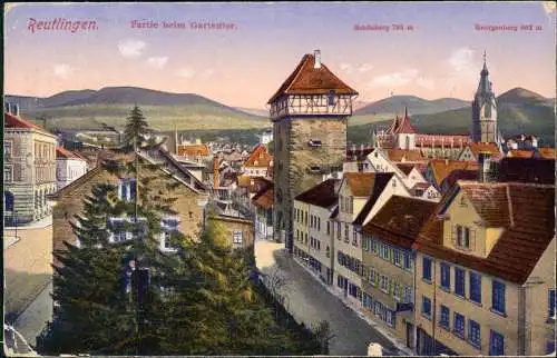 Ansichtskarte Reutlingen Partie beim Gartentor. 1927