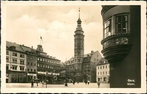 Ansichtskarte Gera Marktplatz, Geschäfte - Fotokarte 1940