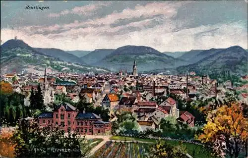 Ansichtskarte Reutlingen Stadtblick - Künstlerkarte 1925