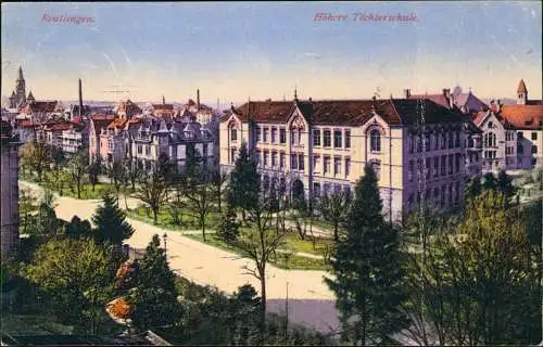 Ansichtskarte Reutlingen Straßenpartie an der höheren Töchterschule 1927
