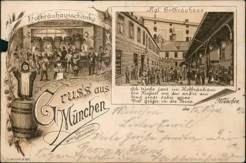 Ansichtskarte Litho AK München Hofbräuhaus Gruss aus... 1897
