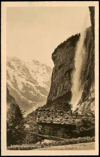 Lauterbrunnen Ortsansicht, Wasserfall, Der Staubbach 500 m hoch 1940