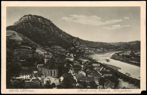 Königstein (Sächsische Schweiz) Stadt, Elbe und Festung Königstein 1922