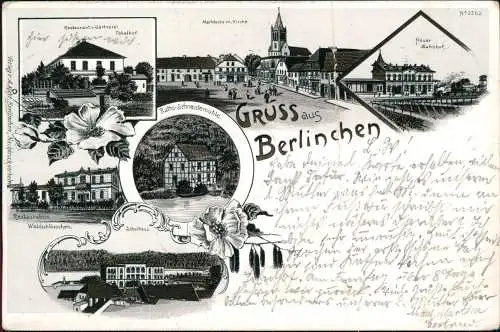 Postcard Litho AK Berlinchen Barlinek Gruss aus Restaurant Bahnhof 1908