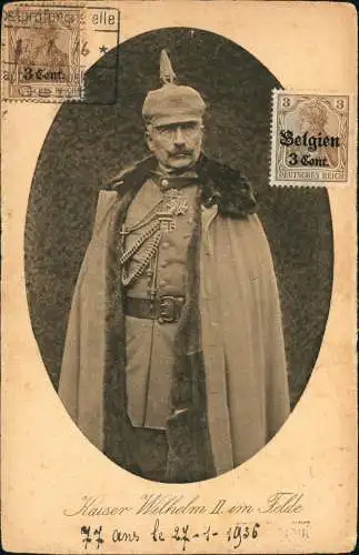 Ansichtskarte  Kaiser Wilhelm II 1916  gel. Briefmarken Besetzung Belgien