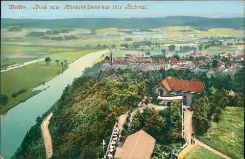 Ansichtskarte Wetter (Ruhr) Blick vom Harkort-Denkmal in's Ruhrtal. 1906