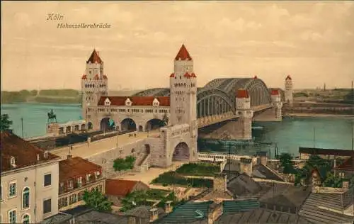 Ansichtskarte Köln Hohenzollernbrücke, Blick nach Deutz 1912