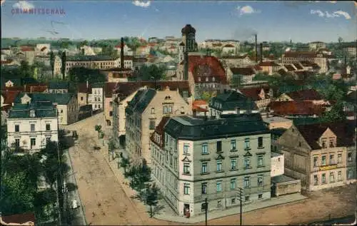 Ansichtskarte Crimmitschau Stadt und Straßenpartie 1912