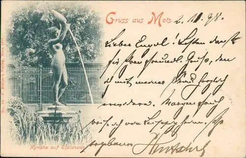 CPA Metz Nymphe auf Esplanade 1898  Ankunftsstempel Riesa