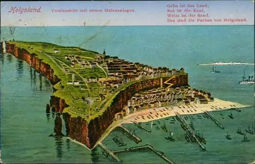 Ansichtskarte Helgoland Luftbild Künstlerkarte 1924  Bordstempel Dampfer Kaiser