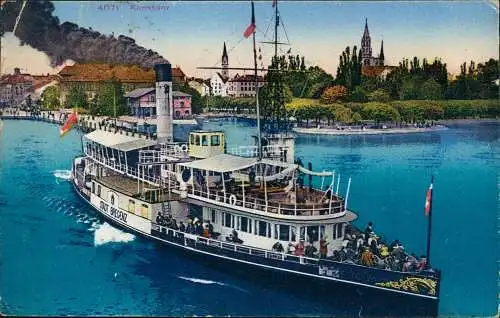 Ansichtskarte Konstanz Hafen, Dampfer - Steamer Stadt Bregenz 1921