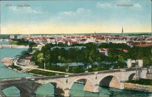 Ansichtskarte Neu-Ulm Brücke und Stadt 1921