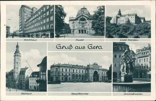 Ansichtskarte Gera MB: Hochhaus, Bahnhof uvm 1941