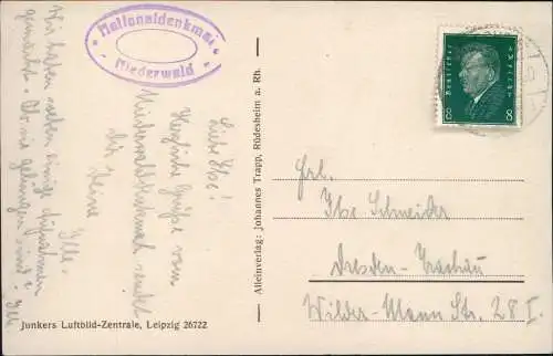 Ansichtskarte Rüdesheim (Rhein) Luftbild Niederwalddenkmal 1930