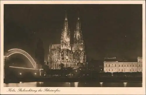 Ansichtskarte Köln Beleuchtung des Rheinufers 1928