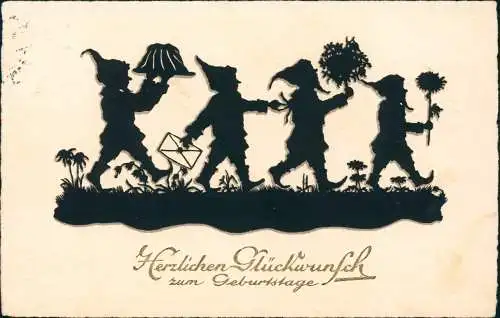 Ansichtskarte  Geburtstag Birthday Zwerge Schattenschnitt 1930