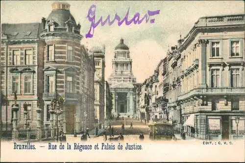 Postkaart Brüssel Bruxelles Rue de la Régence et Palais de Justice. 1902