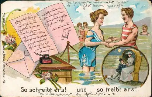 Ansichtskarte Litho AK Scherzkarte So schreibt er's! und so treibt er's! 1908