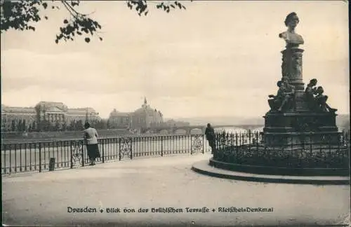 Innere Altstadt-Dresden Blick von der Brühlschen Terraffe + Rietschel-Denkmal 1915