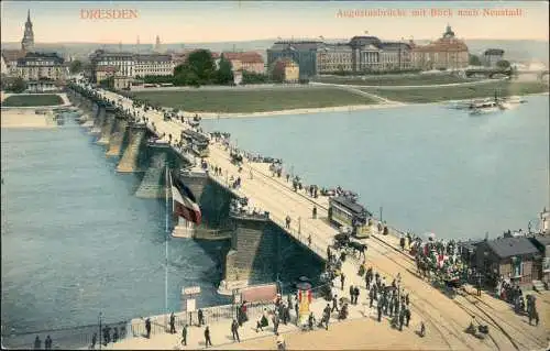 Innere Altstadt-Dresden Augustusbrücke - Blick nach der Neustädter Seite 1906