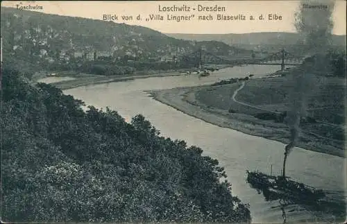 Ansichtskarte Loschwitz-Dresden Blick von d. Villa Lingner nach Blasewitz 1918