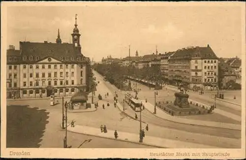 Ansichtskarte Innere Neustadt-Dresden Neustädter Markt mit Hauptstraße 1928