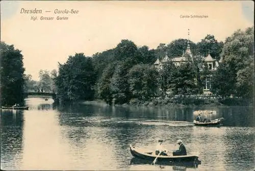 Seevorstadt-Ost Dresden Carolasee im Großen Garten mit Ruderern 1907