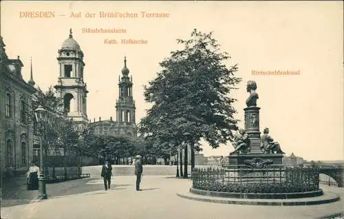 Innere Altstadt-Dresden Brühlsche Terrasse u. Rietscheldenkmal 1906