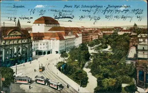 Ansichtskarte Innere Altstadt-Dresden Ostra-Allee, Schauspielhaus 1917