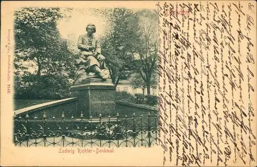 Ansichtskarte Dresden Ludwig Richter Denkmal 1902  Ankunftstempel Zürich