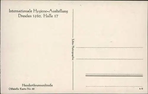 Ansichtskarte Dresden Hundertbrunnenstraße, Hygiene Ausstellung 1930