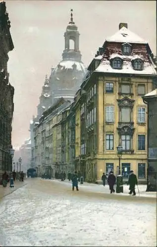 Innere Altstadt-Dresden Rampische Straße Frauenkirche Winter Photochromie 1912