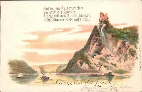 Ansichtskarte Sankt Goar Künstlerkarte Rheintal an der Loreley 1899