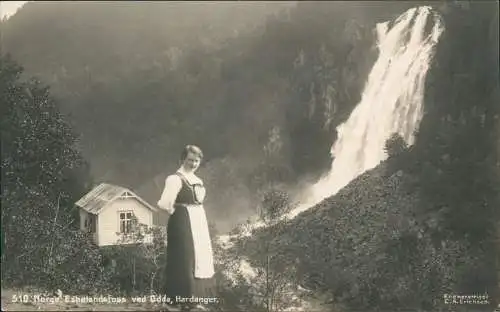 Postcard Hardanger Norge Espelandsfoss ved Odda Frau Hütte 1914