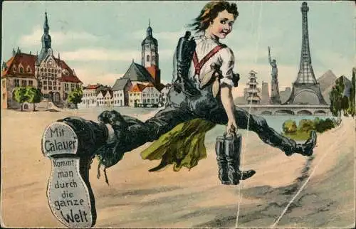 Ansichtskarte  Reklame Werbung Calauer Stiefel Calau New York Paris 1914