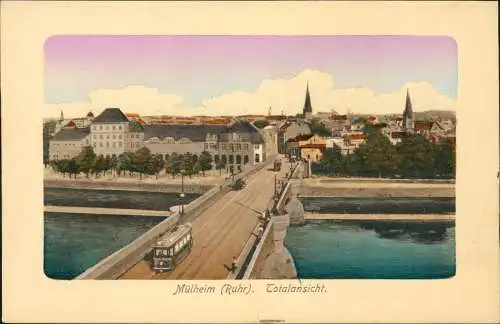 Mülheim an der Ruhr Totale, Brücke - colorierte AK 1910 Passepartout