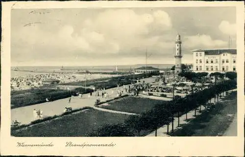 Ansichtskarte Warnemünde-Rostock Strandpromenade 1938