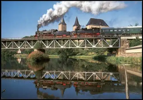 Grimma Dampflokomotive 75 513 und 38 205, Muldenbrücke, Rochlitzer Schloss 1993