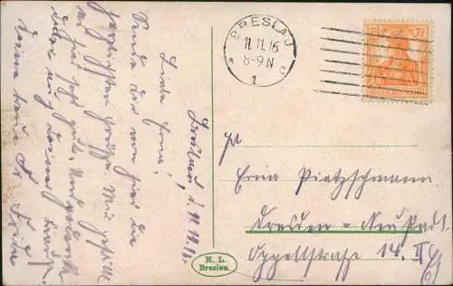 Postcard Breslau Wrocław Kaiser Wilhelm Denkmal 1916