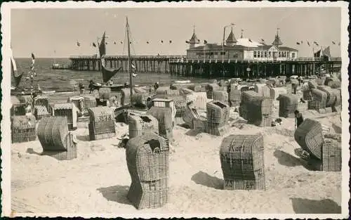 Ansichtskarte Heringsdorf Usedom Seebrücke Strandkörbe 1937