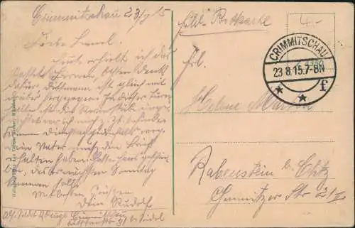 Ansichtskarte Crimmitschau Partie an der Turnhalle 1915