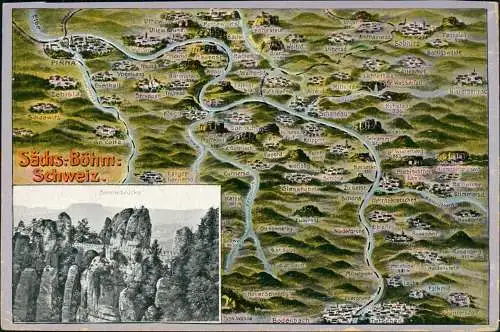 Ansichtskarte .Sachsen Landkarten AK Pirna Schöna Tetschen u.a. Böhmen 1922