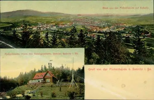 Ansichtskarte Sebnitz Finkenbergbaude und Stadt 2 Bild 1908