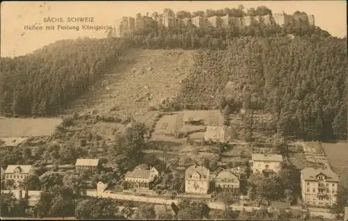 Ansichtskarte Königstein (Sächsische Schweiz) Hütten mit Festung 1913