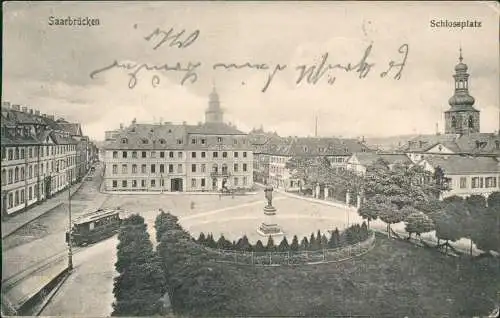 Ansichtskarte Saarbrücken Schlossplatz, Straßenbahn 1905