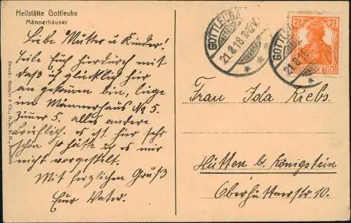 Ansichtskarte Bad Gottleuba-Bad Gottleuba-Berggießhübel Männerhäuser 1918